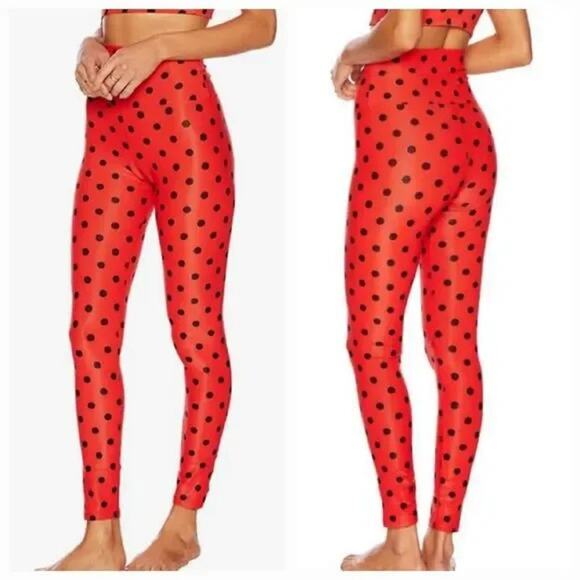 Beach Riot Ayla Polka Dot Leggings Red Ribbed Womens X-Small Activewear Workout - Picture 1 of 5